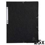 Exacompta Europa Elasticated 3 Flap Folders, 400 gsm, A4 - Black, Pack of 25