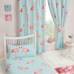 FIFI FLAMINGO BLUE TURQUOISE CURTAINS LINED 66″ x 54″ KIDS GIRLS BEDROOM