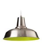 Firstlight E27 Edison Screw 60 Watt Smart Pendant, Brushed Steel with Green Inside