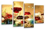 Floral Flower Wall Art Cream Brown Teal Chinese Poppy Canvas Split Picture