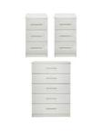 Frodsham Ready Assembled 3 Piece Package - 5 Drawer Chest And 2 Bedside Chests Grey