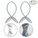 FUJIE 2 Pieces Curtain Tie Backs Curtain Tiebacks Holdbacks Oval Shape Metallic Curtain Clips For Home Office Decorative Curtain Drapes - Silver Grey