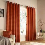 Furn Ellis Ringtop Eyelet Curtains (Pair) -Ready Made-Polyester-Burnt Orange-168cm x 183cm (66″ x 72″ inches), 168 x 183cm