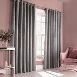 Furn Himalaya Ringtop Eyelet Curtains (Pair) -Ready Made-Polyester-Silver-117cm x 137cm, Polyester, Silver, 117 x 137cm (46″ x 54″ inches)