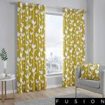 Fusion - Alabar - 100% Cotton Ready Made Pair of Eyelet Curtains - 46″ Width x 54″ Drop (117 x 137cm) in Ochre