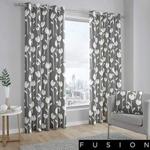 Fusion - Alabar - 100% Cotton Ready Made Pair of Eyelet Curtains - 66″ Width x 90″ Drop (168 x 229cm) in Grey