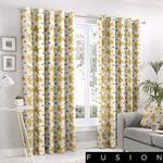 Fusion - Aura - 100% Cotton Pair of Eyelet Curtains - 90″ Width x 90″ Drop (229 x 229cm) in Ochre