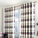 Fusion - Balmoral Check - 100% Cotton Ready Made Pair of Eyelet Curtains - 46″ Width x 72″ Drop (117 x 183cm) in Plum