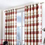 Fusion - Balmoral Check - 100% Cotton Ready Made Pair of Eyelet Curtains - 46″ Width x 72″ Drop (117 x 183cm) in Ruby