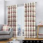 Fusion - Balmoral Check - 100% Cotton Ready Made Pair of Eyelet Curtains - 66″ Width x 90″ Drop (168 x 229cm) in Blush