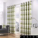 Fusion - Balmoral Check - 100% Cotton Ready Made Pair of Eyelet Curtains - 90″ Width x 72″ Drop (229 x 183cm) in Green