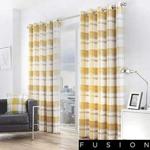 Fusion - Balmoral Check - 100% Cotton Ready Made Pair of Eyelet Curtains - 90″ Width x 72″ Drop (229 x 183cm) in Ochre