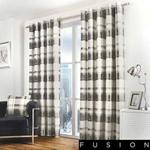 Fusion - Balmoral Check - 100% Cotton Ready Made Pair of Eyelet Curtains - 90″ Width x 90″ Drop (229 x 229cm) in Slate