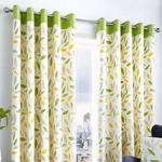 Fusion - Beechwood - 100% Cotton Ready Made Pair of Eyelet Curtains - 46″ Width x 90″ Drop (117 x 229cm) in Green