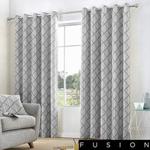 Fusion - Brooklyn - 100% Cotton Ready Made Pair of Eyelet Curtains - 46″ Width x 54″ Drop (117 x 137cm) in Grey