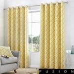 Fusion - Brooklyn - 100% Cotton Ready Made Pair of Eyelet Curtains - 90″ Width x 90″ Drop (229 x 229cm) in Ochre