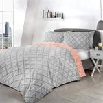 Fusion - Brooklyn - Easy Care Duvet Cover Set - King Bed Size in Grey & Coral