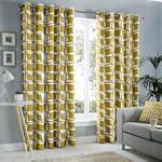 Fusion - Capella - 100% Cotton Pair of Eyelet Curtains - 46″ Width x 54″ Drop (117 x 137cm) in Ochre