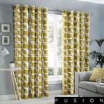 Fusion - Capella - 100% Cotton Pair of Eyelet Curtains - 90″ Width x 90″ Drop (229 x 229cm) in Ochre