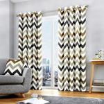 Fusion - Chevron - 100% Cotton Ready Made Lined Eyelet Curtains - 66″ Width x 72″ Drop (168 x 183cm) in Tan