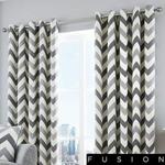 Fusion - Chevron - 100% Cotton Ready-Made Pair of Eyelet Curtains - 46″ Width x 54″ Drop (117 x 137cm) in Grey