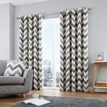 Fusion - Chevron - 100% Cotton Ready-Made Pair of Eyelet Curtains - 66″ Width x 54″ Drop (168 x 137cm) in Grey