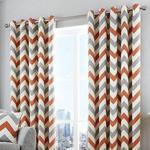 Fusion - Chevron - 100% Cotton Ready-Made Pair of Eyelet Curtains - 66″ Width x 72″ Drop (168 x 183cm) in Teracotta