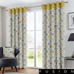 Fusion - Copeland - 100% Cotton Pair of Eyelet Curtains - 46″ Width x 54″ Drop (117 x 137cm) in Ochre