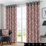 Fusion - Copeland - 100% Cotton Pair of Eyelet Curtains - 46″ Width x 54″ Drop (117 x 137cm) in Red