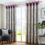 Fusion - Copeland - 100% Cotton Ready Made Lined Eyelet Curtains - 66″ Width x 72″ Drop (168 x 183cm), Heather