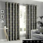 Fusion - Delta - 100% Cotton Pair of Eyelet Curtains - 66″ Width x 54″ Drop (168 x 137cm) in Grey