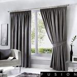 Fusion - Dijon - Blackout / Thermal Insulated Pair of Pencil Pleat Curtains - 46″ Width x 72″ Drop (117 x 183cm) in Charcoal