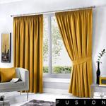 Fusion - Dijon - Blackout & Thermal Insulated Pair of Pencil Pleat Curtains - 66″ Width x 54″ Drop (168 x 137cm) in Ochre