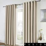 Fusion - Freya - 100% Cotton Pair of Eyelet Curtains - 46″ Width x 54″ Drop (117 x 137cm) in Natural