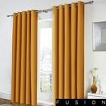 Fusion - Freya - 100% Cotton Pair of Eyelet Curtains - 46″ Width x 54″ Drop (117 x 137cm) in Ochre