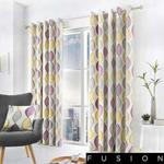 Fusion - Lennox - 100% Cotton Ready Made Lined Eyelet Curtains - 66″ Width x 90″ Drop (168 x 229cm) in Heather