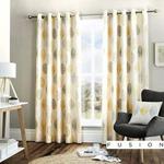 Fusion - Skandi Leaf - 100% Cotton Ready-Made Pair of Eyelet Curtains - 46″ Width x 72″ Drop (117 x 183cm) in Ochre