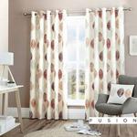 Fusion - Skandi Leaf - 100% Cotton Ready-Made Pair of Eyelet Curtains - 46″ Width x 72″ Drop (117 x 183cm) in Red