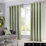 Fusion Sorbonne 100% Cotton Eyelet Lined Curtains, Green, 66 x 90 Inch, Polycotton, W168cm (66″) x D229cm (90″)