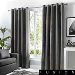 Fusion - Sorbonne - 100% Cotton Pair of Eyelet Curtains - 46″ Width x 54″ Drop (117 x 137cm) in Charcoal