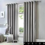 Fusion - Sorbonne - 100% Cotton Pair of Eyelet Curtains - 46″ Width x 54″ Drop (117 x 137cm) in Silver