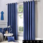 Fusion - Sorbonne - 100% Cotton Pair of Eyelet Curtains - 46″ Width x 72″ Drop (117 x 183cm) in Denim