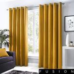 Fusion - Sorbonne - 100% Cotton Pair of Eyelet Curtains - 46″ Width x 72″ Drop (117 x 183cm) in Ochre