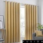 Fusion Strata-Blockout Pair of Eyelet Curtains, Ochre, 66″ Width x 54″ Drop (168 x 137cm)