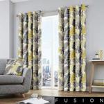 Fusion - Tropical - 100% Cotton Pair of Eyelet Curtains - 46″ Width x 72″ Drop (117 x 183cm) in Ochre