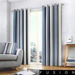 Fusion - Whitworth Stripe - 100% Cotton Pair of Eyelet Curtains - 46″ Width x 54″ Drop (117 x 137cm) in Blue