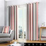 Fusion - Whitworth Stripe - 100% Cotton Pair of Eyelet Curtains - 46″ Width x 54″ Drop (117 x 137cm) in Blush