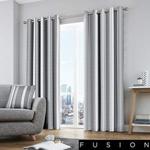 Fusion - Whitworth Stripe - 100% Cotton Pair of Eyelet Curtains - 66″ Width x 54″ Drop (168 x 137cm) in Grey