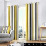 Fusion - Whitworth Stripe - 100% Cotton Pair of Eyelet Curtains - 66″ Width x 90″ Drop (168 x 229cm) in Ochre