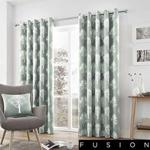 Fusion - Woodland Trees - 100% Cotton Pair of Eyelet Curtains - 66″ Width x 54″ Drop (168 x 137cm) in Duck Egg